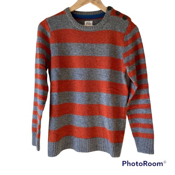 Mini Boden Lambswool Striped Sweater Gray Orange Size 11/12Y Crewneck - Picture 1 of 8